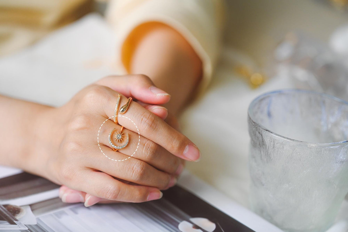 4pcs CZ Pave North Star Ring, Moon Ring, Celestial Ring, Modern Style Ring, Fashion Rings, Dainty Rings, Adjustable Ring (#JZ-024)