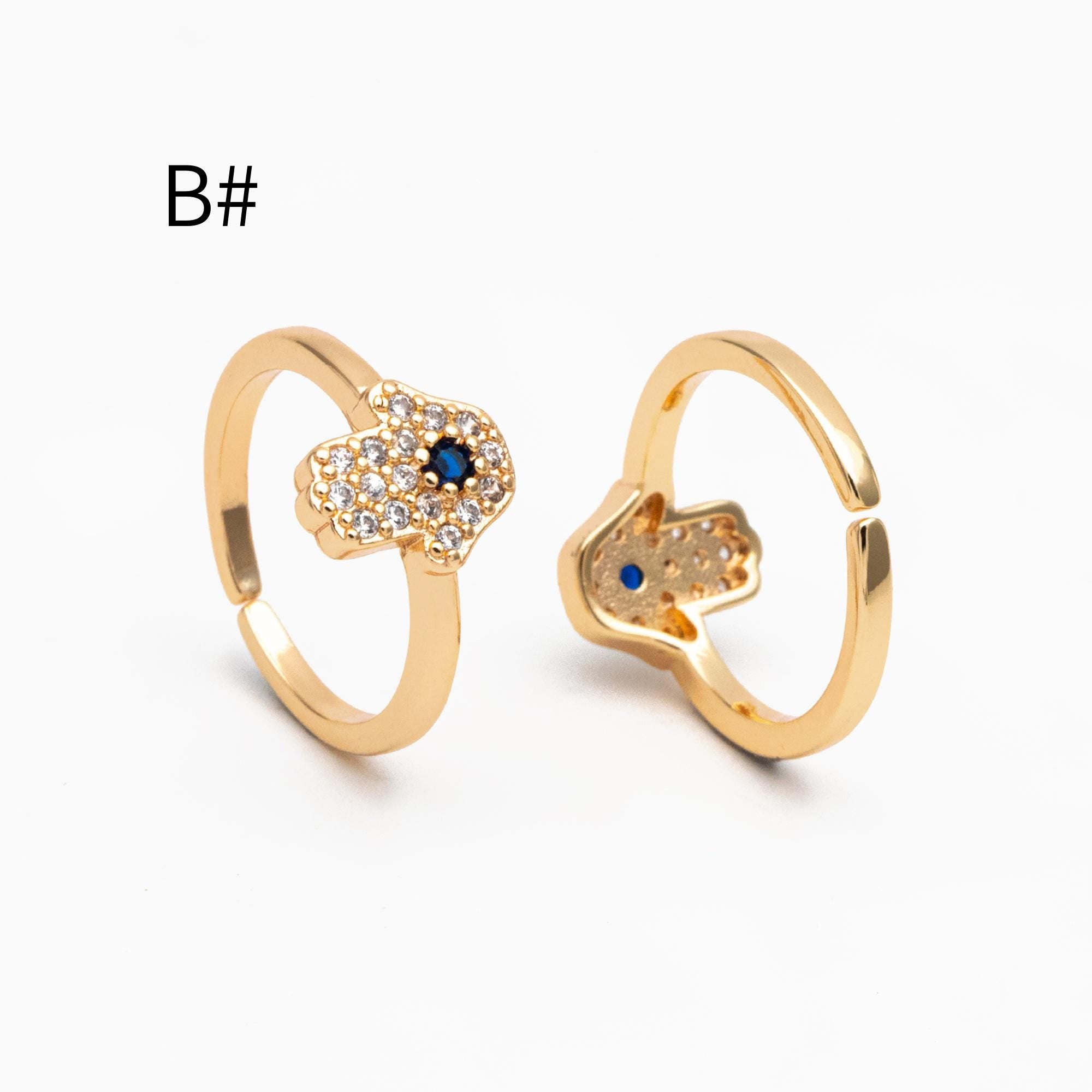 4pcs CZ Pave Gold/ Silver Tone Eye Ring, Hamsa Ring, Thin Ring, Everyday Ring, Fashion Rings, Dainty Rings, Adjustable Ring (#JZ-026)