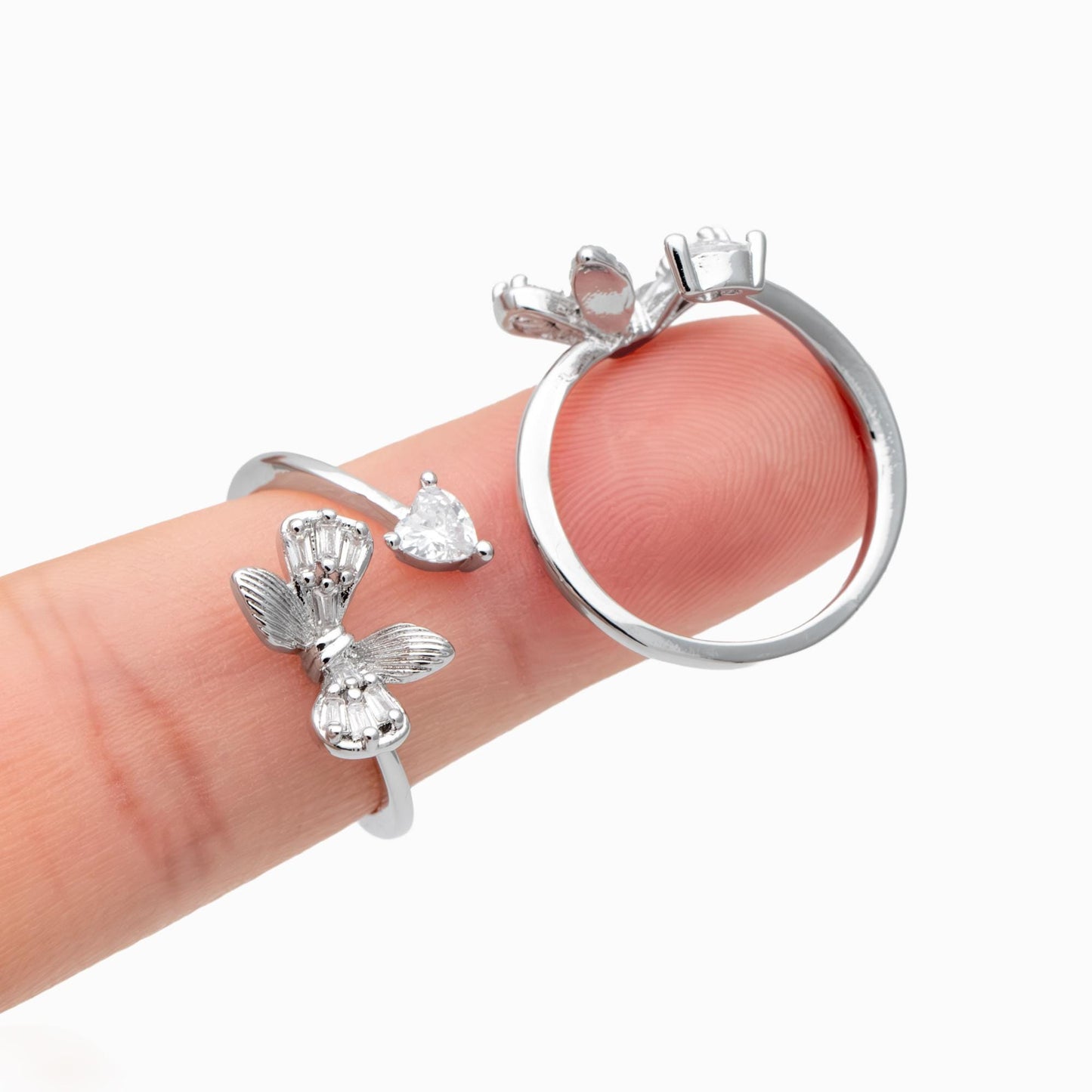 4pcs CZ Pave Gold/ Silver Bowknot Heart Ring, Modern Style Ring, Fashion Rings, Dainty Rings, Adjustable Ring (#JZ-003)