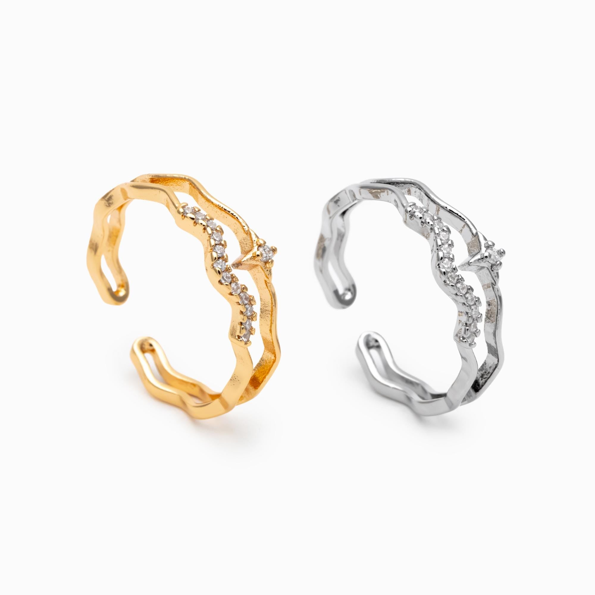 4pcs CZ Pave Gold/ Silver Cross Star Ring, Double Band Ring, Adjustable Ring, Minimalist Ring, Open Ring (JZ-010)