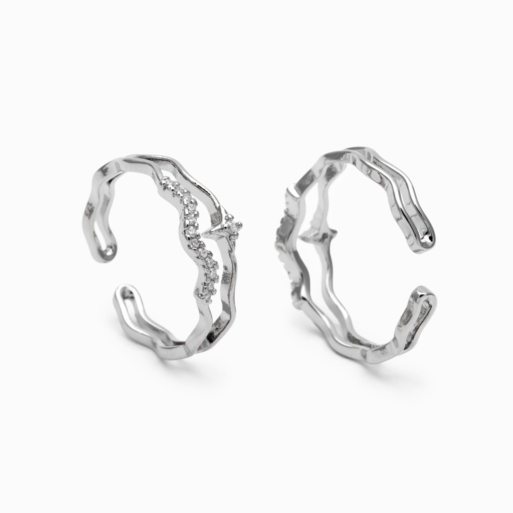 4pcs CZ Pave Gold/ Silver Cross Star Ring, Double Band Ring, Adjustable Ring, Minimalist Ring, Open Ring (JZ-010)