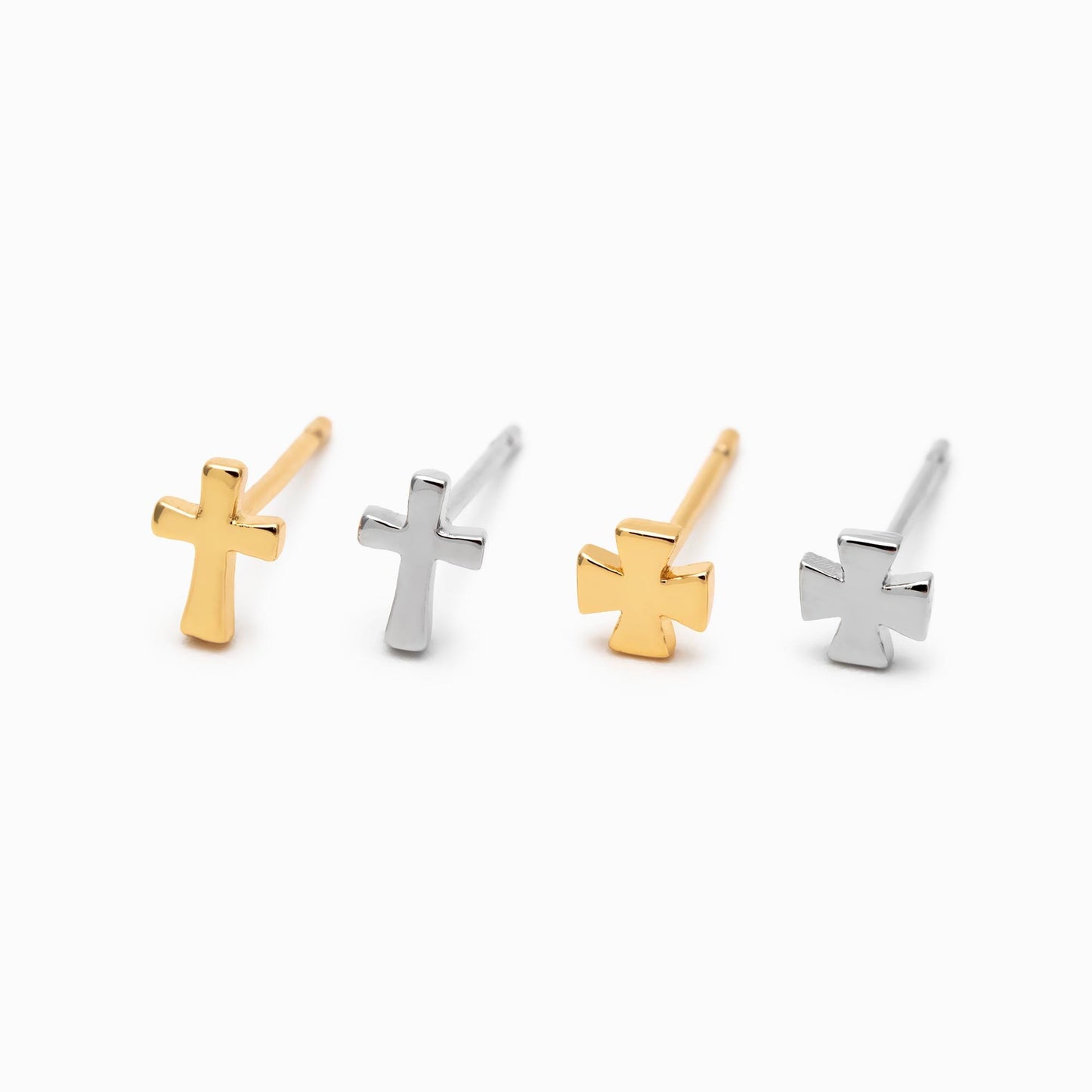 10pcs Gold/ Silver Tone Cross Earrings, Gold/ Rhodium Plated Brass Small Cross Stud Earring (#GB-4742)