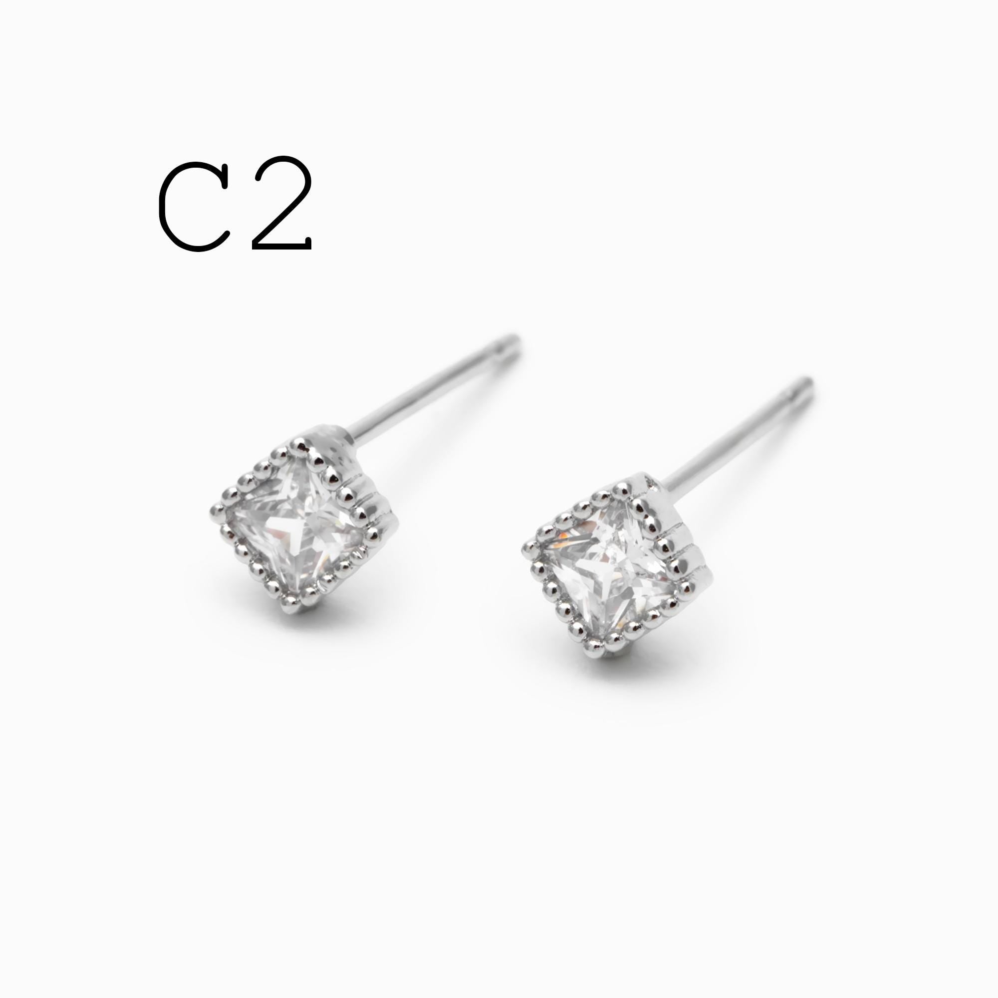 10pcs CZ Pave Gold/ Silver Round/ Triangle/ Rhombus/ Heart Earrings, Dainty Geometric Stud Earrings (GB-4743)