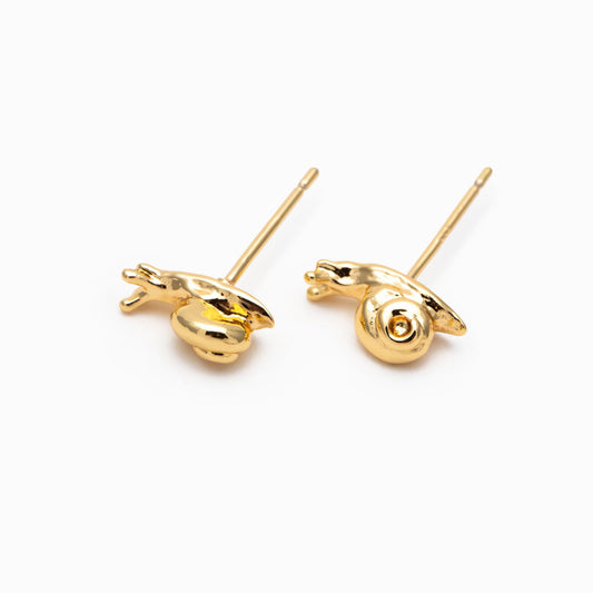 10pcs Gold/ Silver Snail Earrings, Real Gold/ Rhodium Plated Brass, Cute Stud Earrings (#GB-4757)