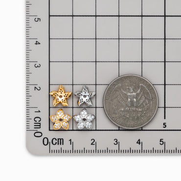 10pcs CZ Pave Gold/ Silver Flower Bead Caps 10mm, Real Gold/ Rhodium plated Brass, Lead Nickel Free (GB-4645)