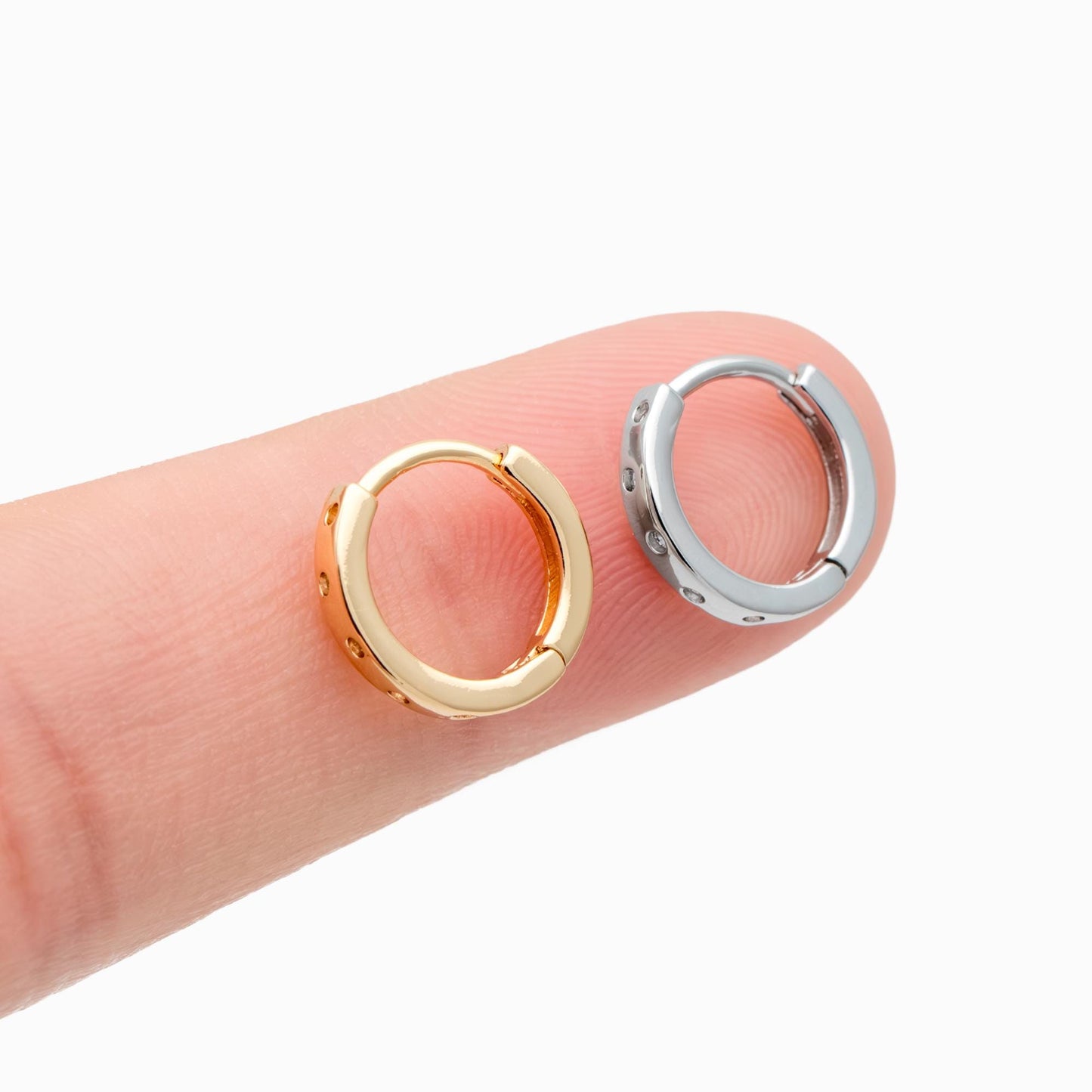 4pcs CZ Pave Gold/ Silver Hoop Earrings, 11mm, 18K Real Gold/ Rhodium plated Brass, Dainty Huggie Earrings, Minimalist Earrings (GB-4732)