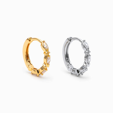 4pcs CZ Pave Gold/ Silver Hoop Earrings, 15mm, 18K Real Gold/ Rhodium plated Brass, Dainty Huggie Earrings, Minimalist Earrings (GB-4733)