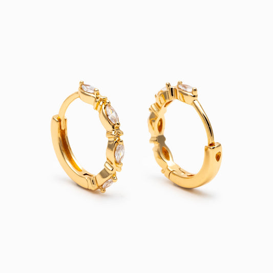 4pcs CZ Pave Gold/ Silver Hoop Earrings, 15mm, 18K Real Gold/ Rhodium plated Brass, Dainty Huggie Earrings, Minimalist Earrings (GB-4733)