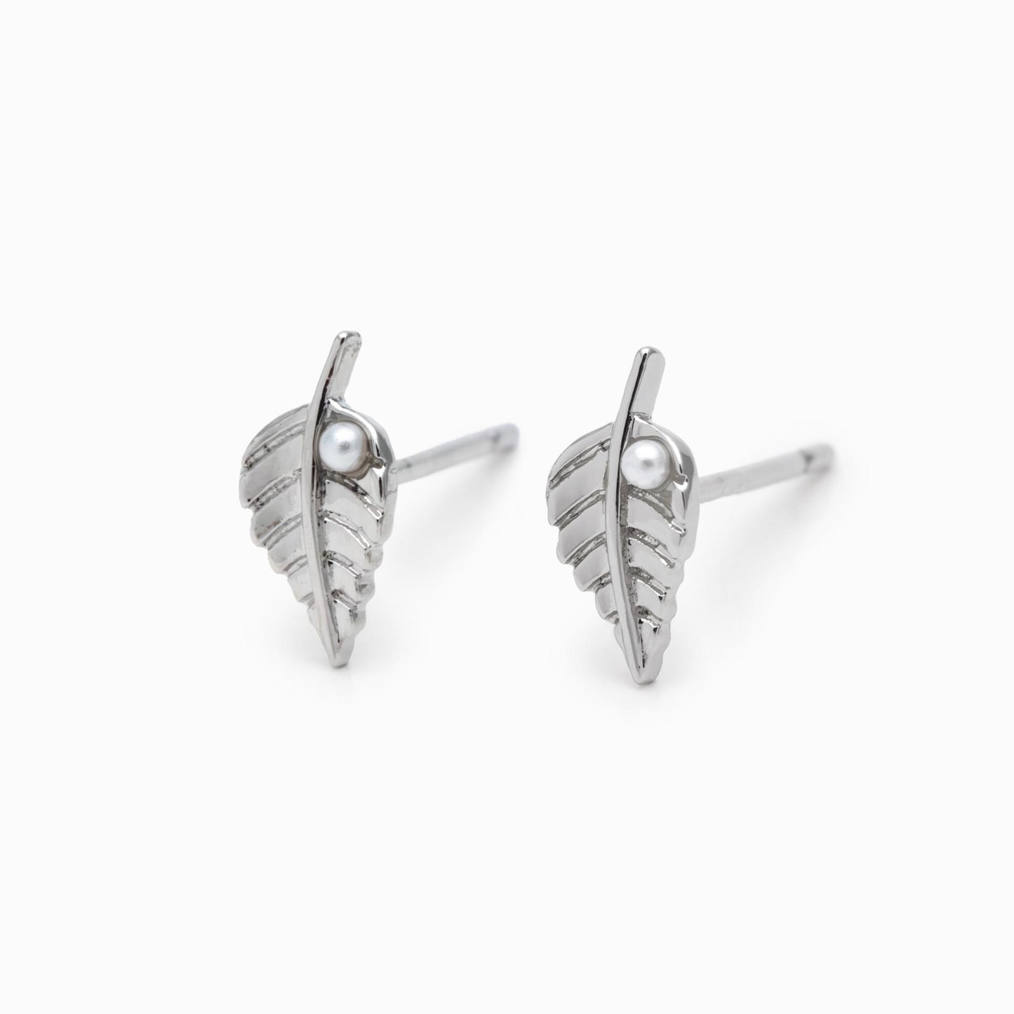 10pcs Faux Pearl Pave Gold/ Silver Leaf Earrings, 18K Real Gold/ Rhodium Plated Brass, Dainty Stud Earrings (GB-3381-H)
