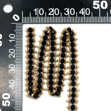 Crystal Glass Bead Chain 7mm, Unplated Brass Designer Chain, Green/ Black (#LK-032)/ 1 Meter=3.3ft