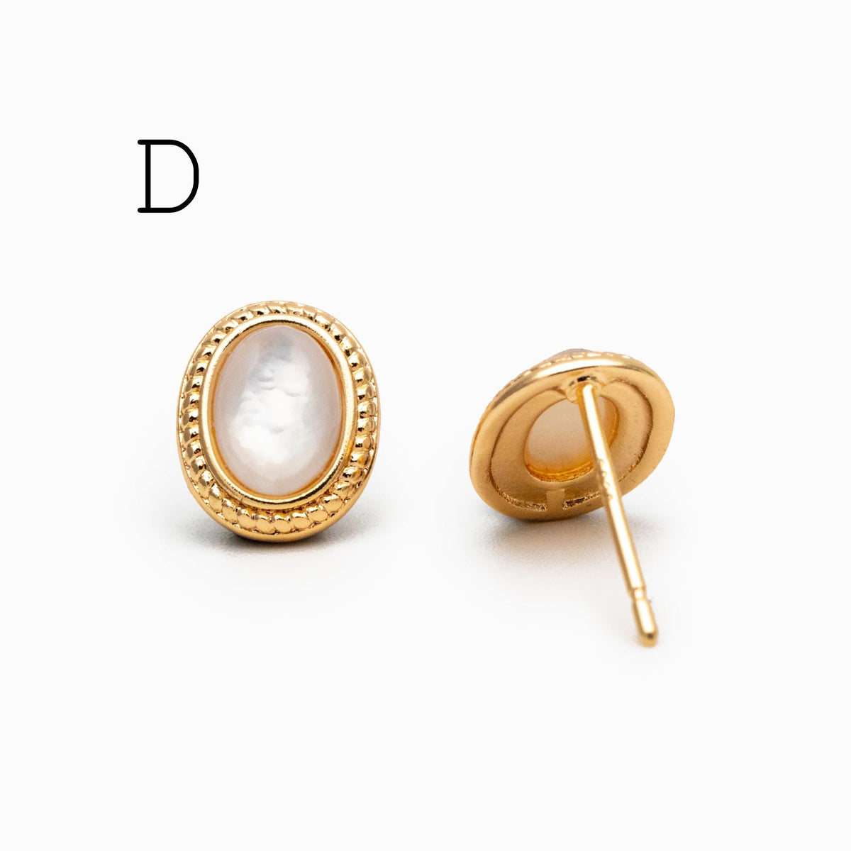 4pcs Shell Pave Round/ Square/ Heart/ Oval Earrings, Gold Plated Brass Geometric Stud Earrings (#GB-4214)