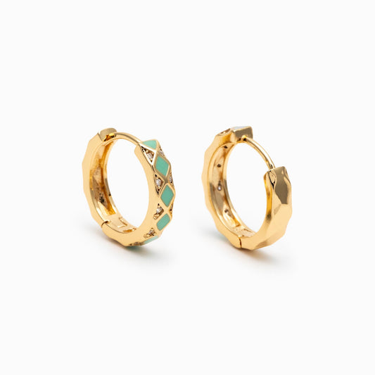 4pcs Mint Enamel Circle Hoop Earrings, 18K Gold/ Rhodium plated Brass, CZ Pave Minimalist Huggies (GB-4750)