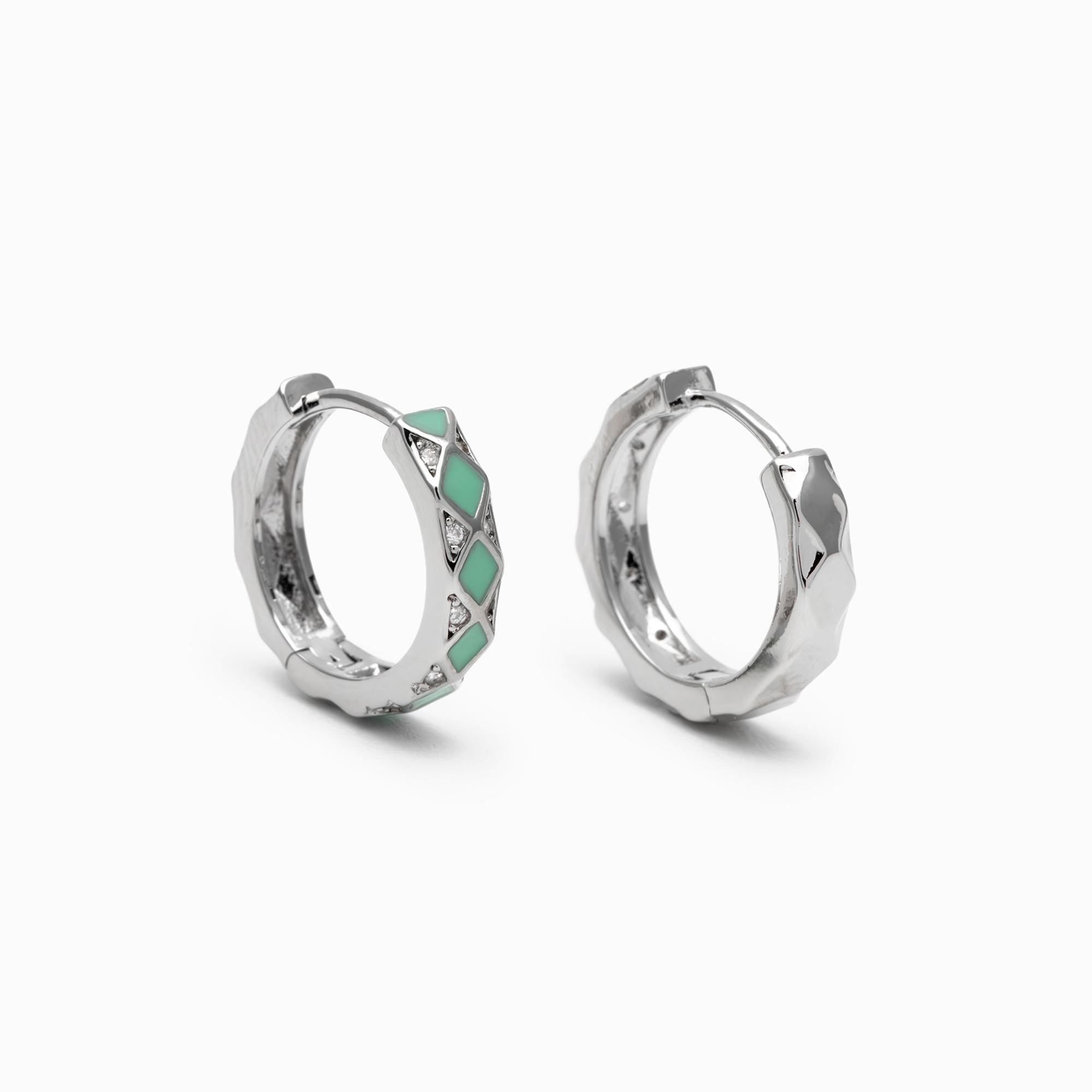 4pcs Mint Enamel Circle Hoop Earrings, 18K Gold/ Rhodium plated Brass, CZ Pave Minimalist Huggies (GB-4750)
