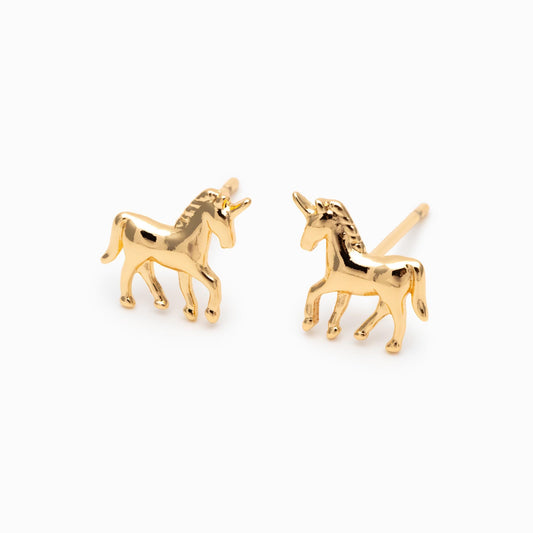 10pcs Gold/ Silver Unicorn Stud Earrings, 18K Real Gold/ Rhodium plated Brass (GB-4764)