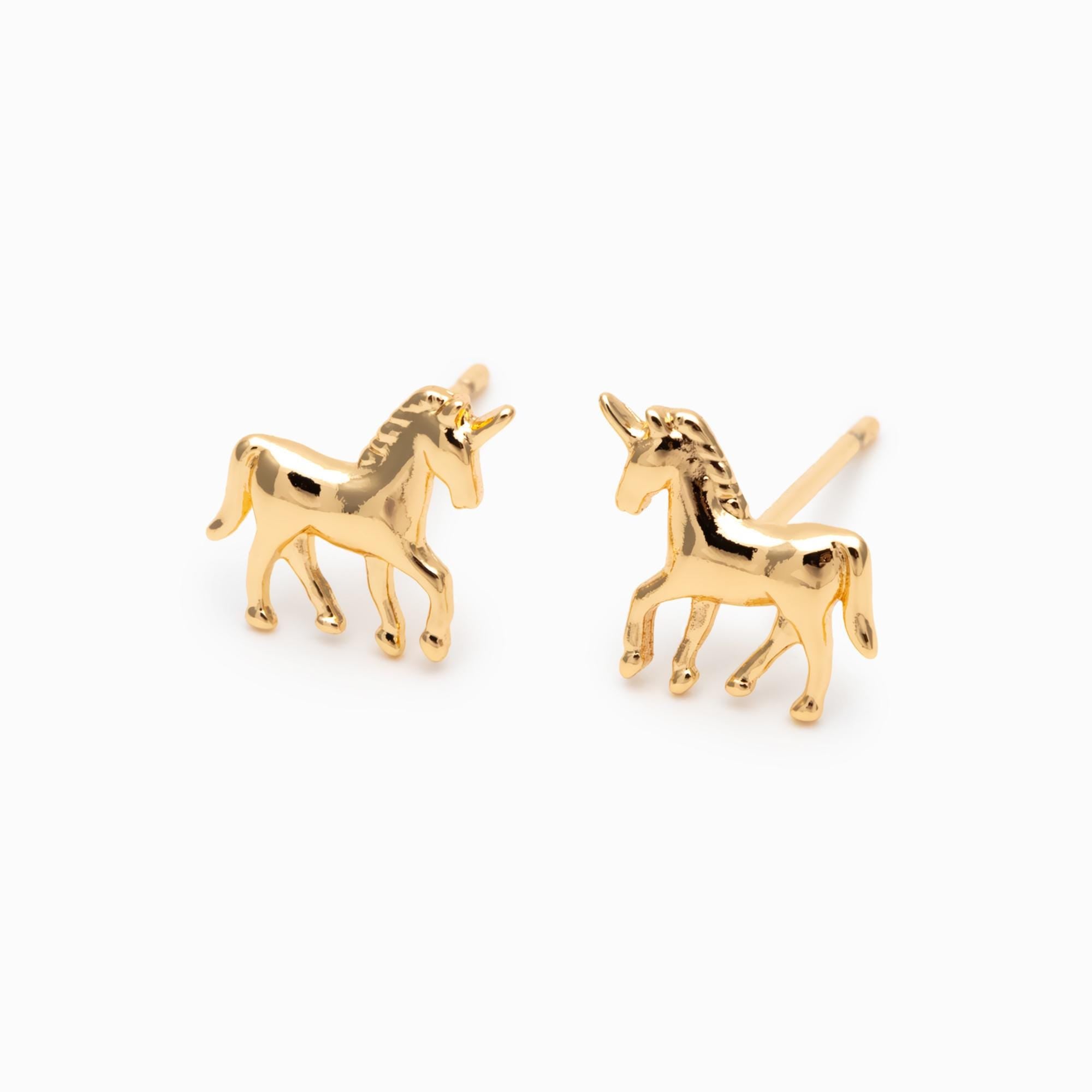10pcs Gold/ Silver Unicorn Stud Earrings, 18K Real Gold/ Rhodium plated Brass (GB-4764)