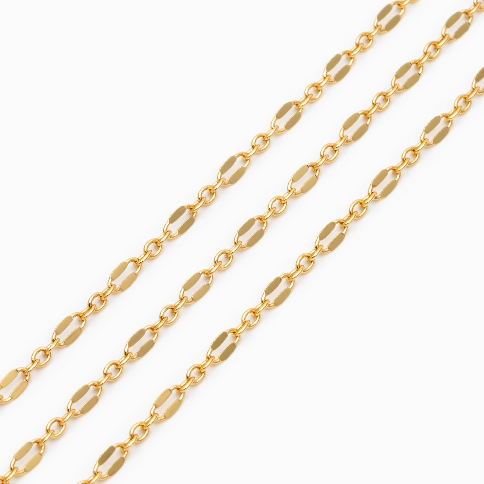 Gold Flat Cable Chains 2.5mm, 18K Gold plated Brass, Dainty Oval Linked Chains (#LK-626)/ 1 Meter=3.3 ft