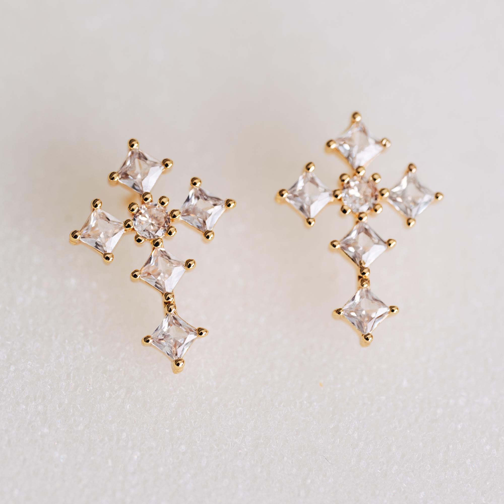 4pcs CZ Pave Gold Cross Earrings, 14K Gold Plated Brass Dainty Cross Stud Earring (#GB-3637-F)