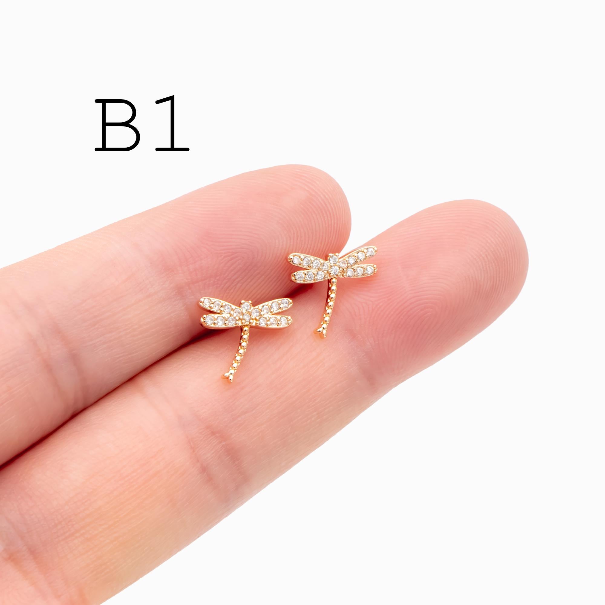 4pcs Gold/ Silver Dragonfly Earrings, Dianty Dragonfly Ear Studs, Jewelry Supplies (GB-3892)