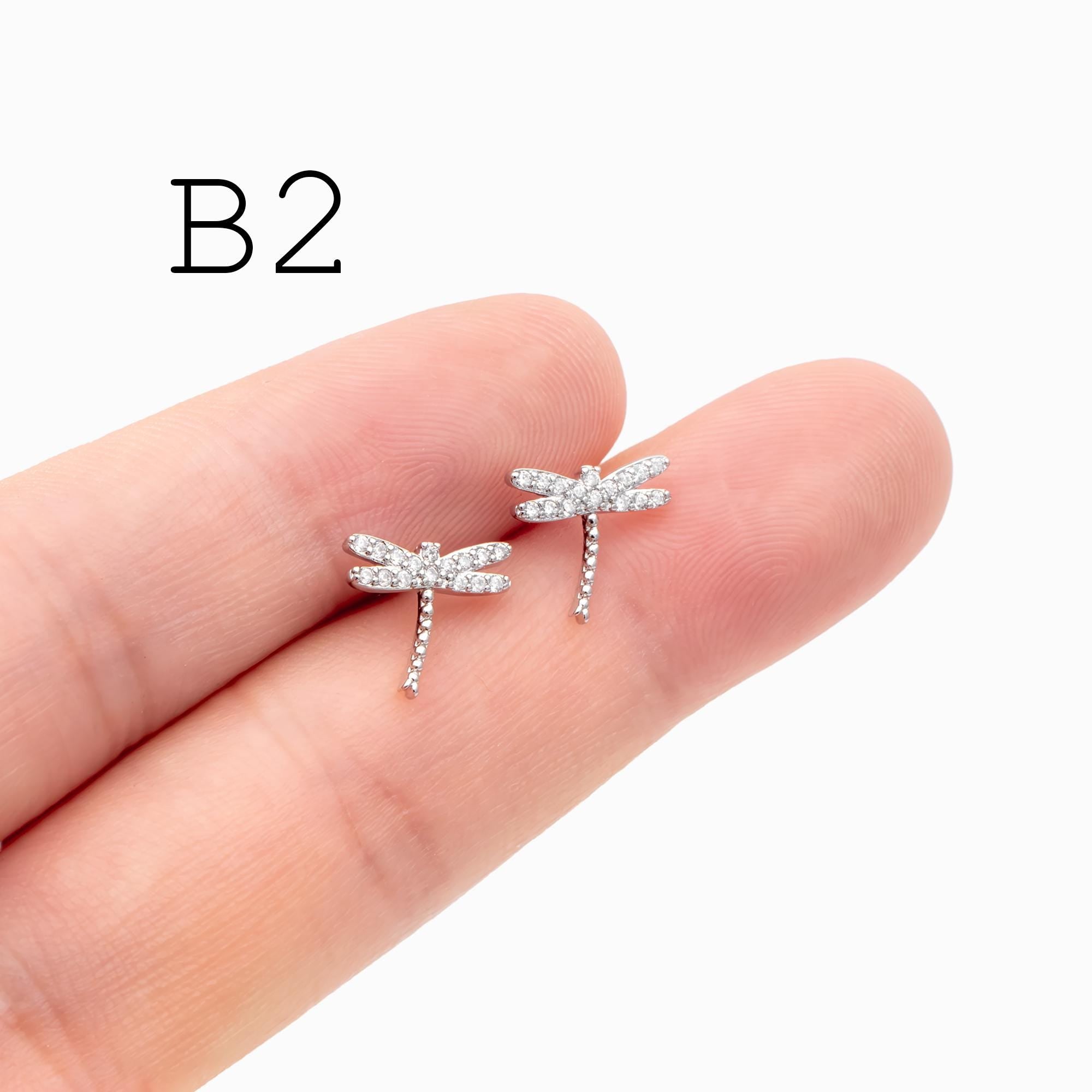 4pcs Gold/ Silver Dragonfly Earrings, Dianty Dragonfly Ear Studs, Jewelry Supplies (GB-3892)