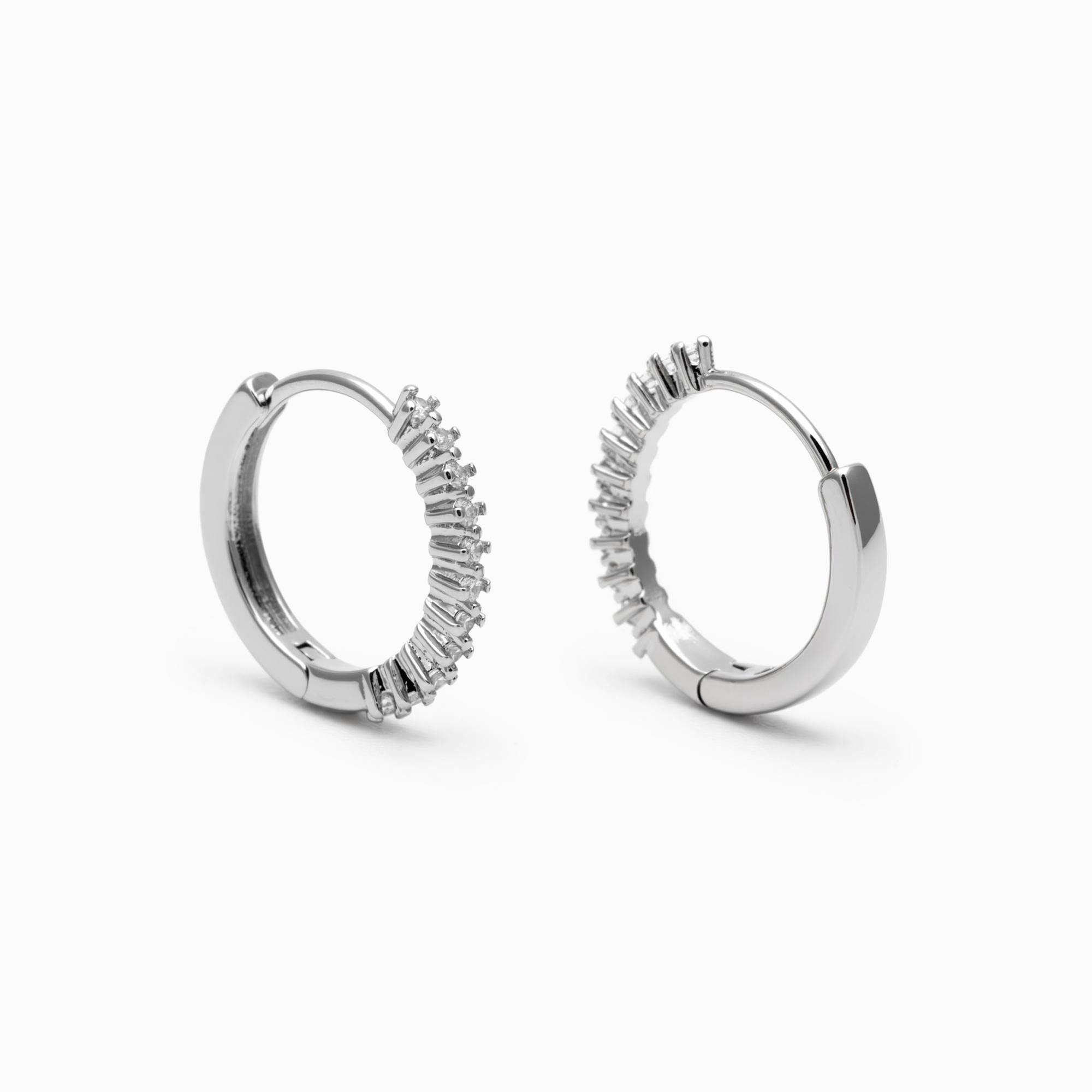 4pcs CZ Pave Gold/ Silver Ear Hoop, 18K Gold/ Rhodium plated Brass Huggie Earrings 16mm (GB-4728)