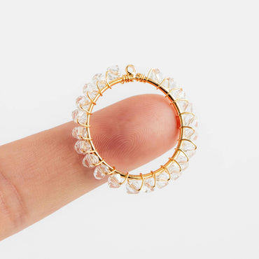 10pcs Gold Beaded 29mm Round Circle Charms , Wired Crystal Beads Geometric Pendants, Dangle Earring Components (GB-552-E)