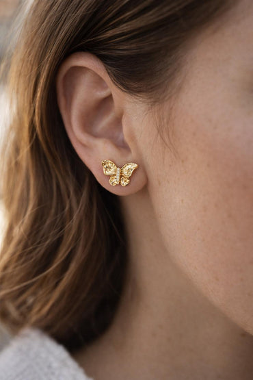 4pcs CZ pave Gold/ Silver Butterfly Stud Earrings, Gold/ Rhodium plated Brass, Jewelry Supplies (GB-4691)