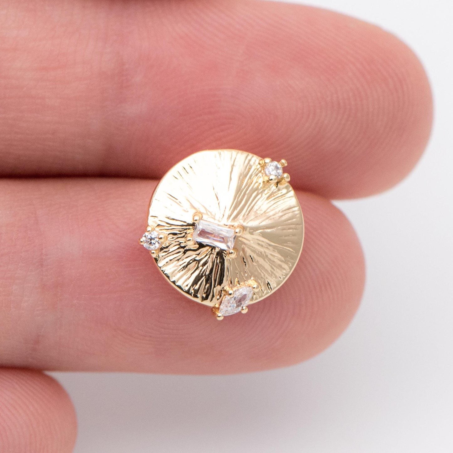 10pcs Gold Round/ Heart Earring with Loop, 18K Gold plated Brass, CZ pave Stud Earring Components (GB-1640)