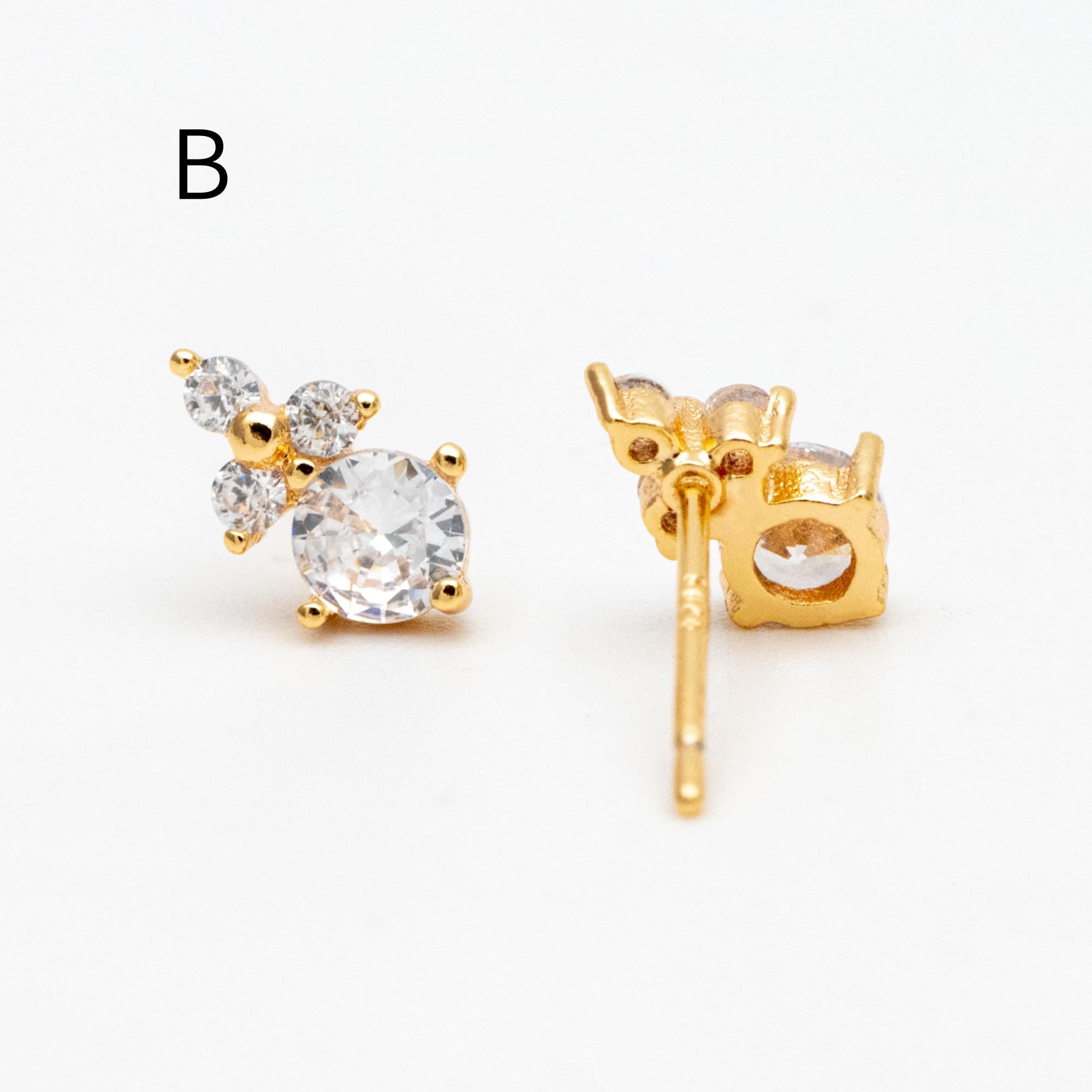 10pcs CZ Pave Gold/ Silver Square Round Earrings, 18K Gold/ Rhodium plated Brass, Geometric Stud Earrings (#GB-4350)
