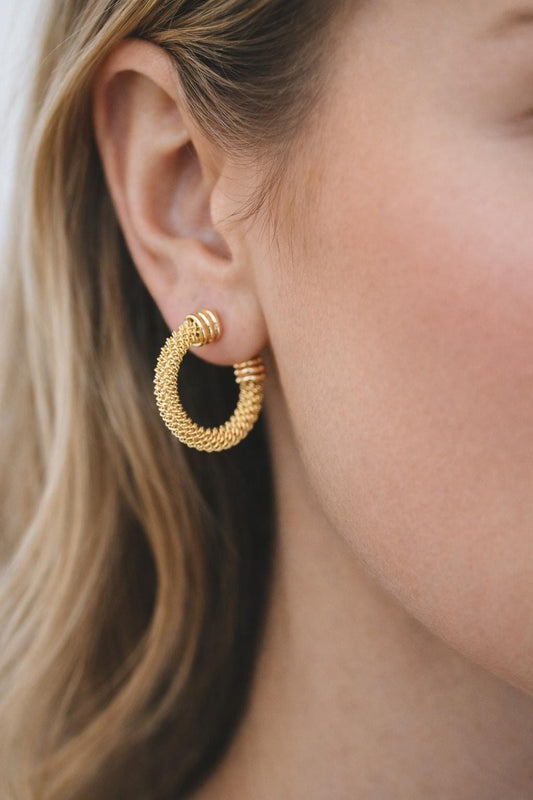4pcs Gold Round Circle Ear Posts 22mm, Gold plated Brass, Dainty Geometric Hoop Stud Earrings (GB-3937)