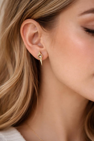 4pcs Faux Pearl Pave Gold/ Silver Tone Shell Earrings, Gold/ Rhodium plated Brass Seashell Stud Earrings (GB-4652)