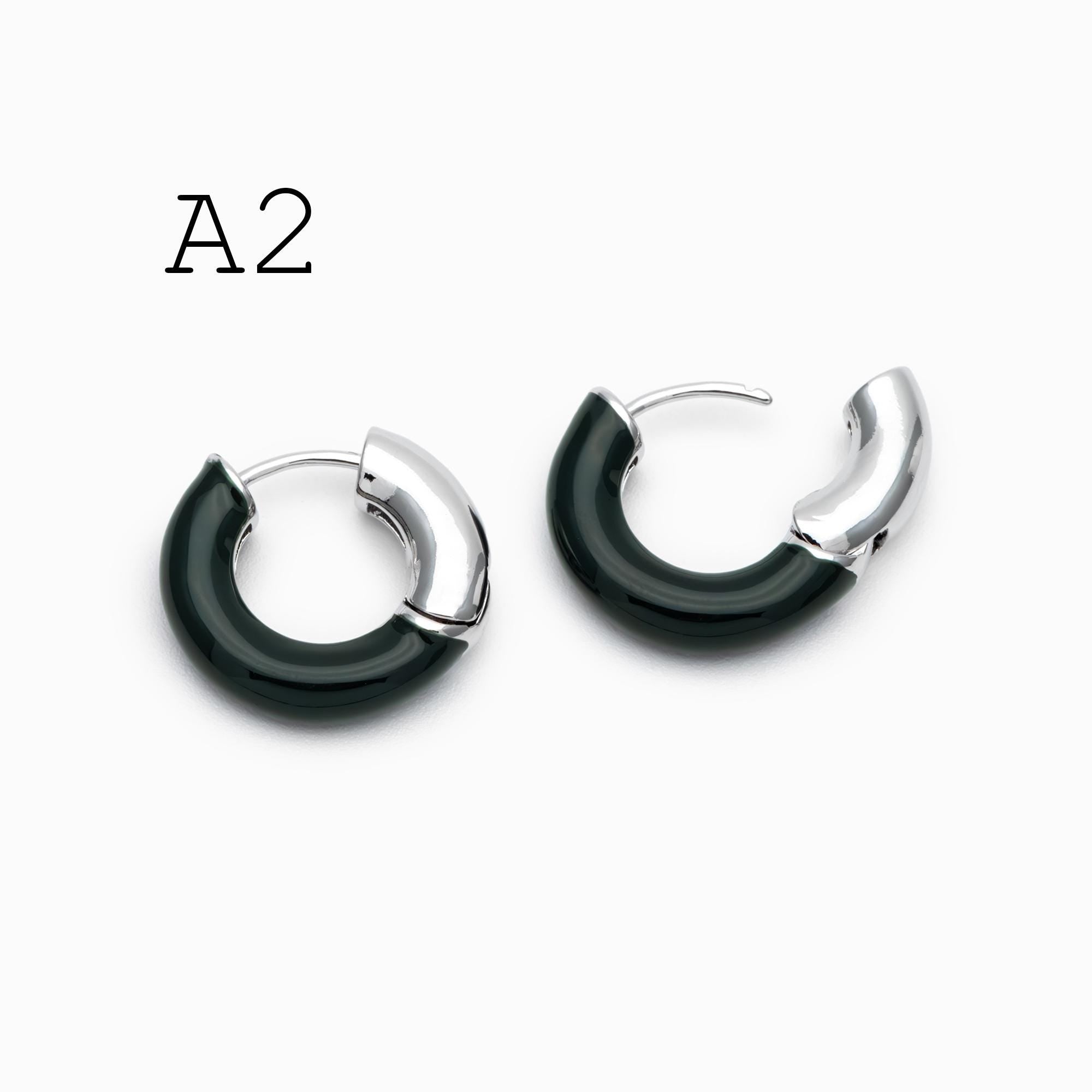 4pcs Enamel Hoop Earrings, 18K Gold/ Rhodium plated Brass, Minimalist Circle Huggies (GB-4767)