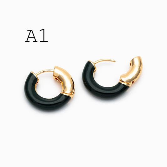 4pcs Enamel Hoop Earrings, 18K Gold/ Rhodium plated Brass, Minimalist Circle Huggies (GB-4767)