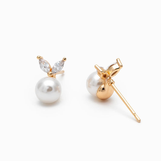 4pcs Gold/ Silver tone CZ Pave Leaf Glass Pearl Earrings (#GB-4341)