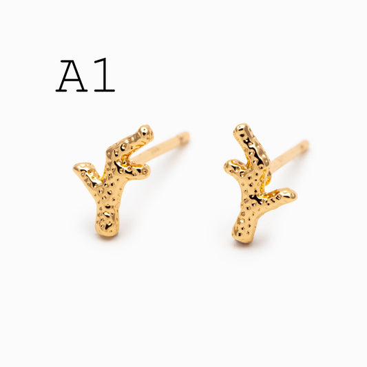 10pcs Gold/ Silver Coral Starfish Stud Earrings, Ocean Stud Earrings (#GB-4761)
