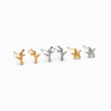 10pcs Gold/ Silver Coral Starfish Stud Earrings, Ocean Stud Earrings (#GB-4761)