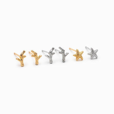 10pcs Gold/ Silver Coral Starfish Stud Earrings, Ocean Stud Earrings (#GB-4761)
