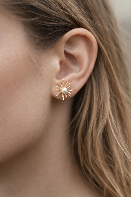 10pcs Gold Fireworks Ear Posts, Pearl Earring Mounts, Half Drilled Pearls Earring Settings (GB-3689)