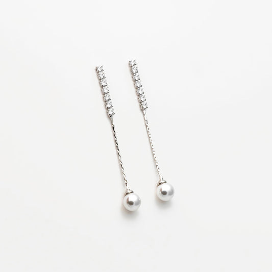 4pcs CZ Pave Gold/ Silver Chain Stud Earring With Glass Pearl (#GB-2983)