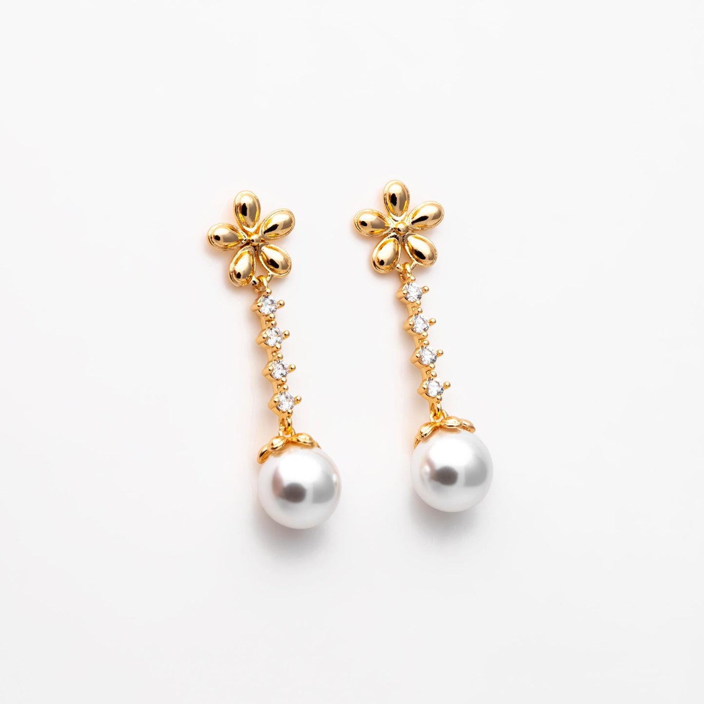 4pcs Gold Flower Earring With Pearl Peg Earring Mounts, Foral Stud Earrings with Peg (GB-2973)