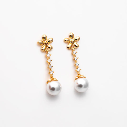 4pcs Gold Flower Earring With Glass Pearl (GB-2973)