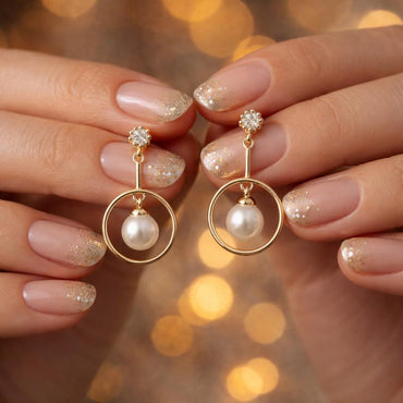 4pcs CZ Pave Round Drop Earring, Pearl Earring Mounts, Half Drilled Pearls Earring Settings (#GB-2945)