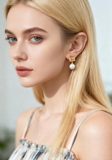 10pcs Gold Asymmetry Circle Square Earring Posts, Geometric Shape Earring, Half Drilled Pearl Mounts, Pearl Earring Settings (#GB-2941)