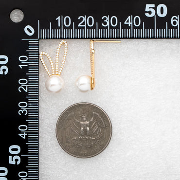 4pcs CZ Pave Rabbit Ear Posts, Bunny Stud Earrings, Pearl Peg Earring Mounts, Half Drilled Pearl Earring Settings (#GB-1776)