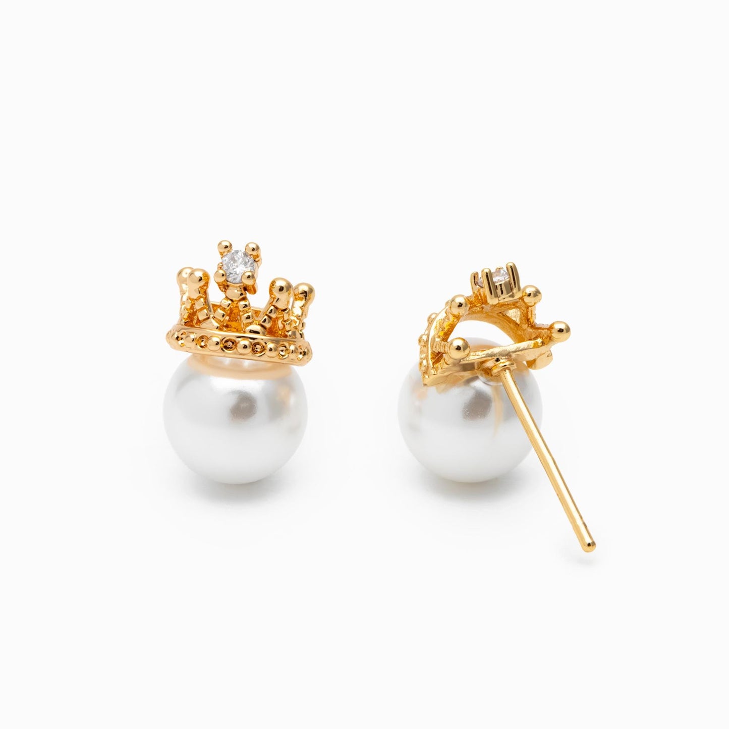 4pcs Glass Pearl Crown Earrings, 18K Gold plated Brass, Dainty Stud Earrings(#GB-431)