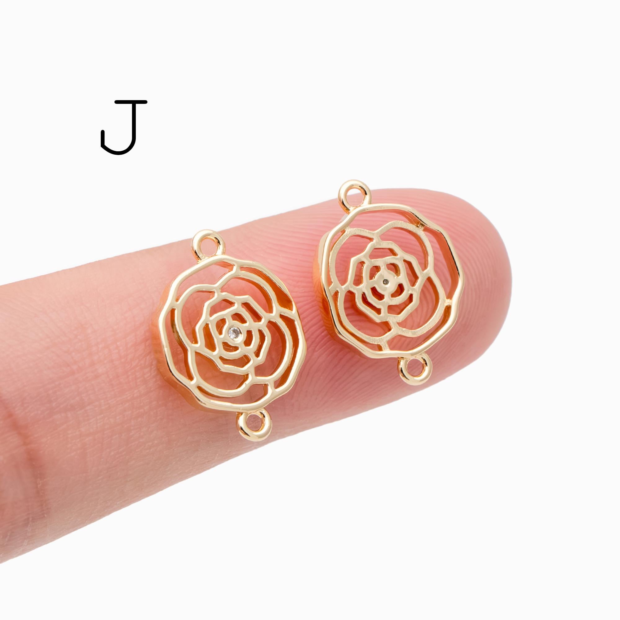 10pcs Gold Flower Charms , 18K Gold plated Brass, Floral Connector Pendants (GB-3780)