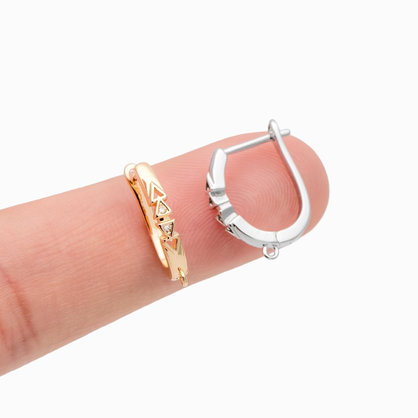 10pcs CZ Pave Leverback Ear Hooks, Gold/ Rhodium plated Brass, Hoop Earring with Loop (GB-4746)