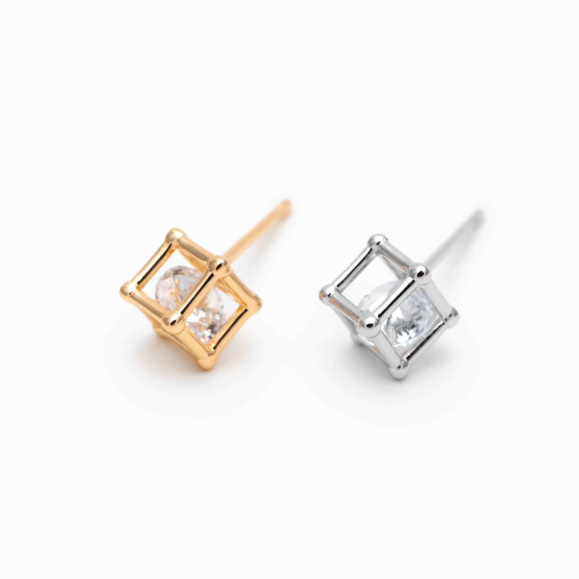 10pcs Gold/ Silver "Diamond" Earrings, Cube Minimalist Stud Earrings (GB-4752)