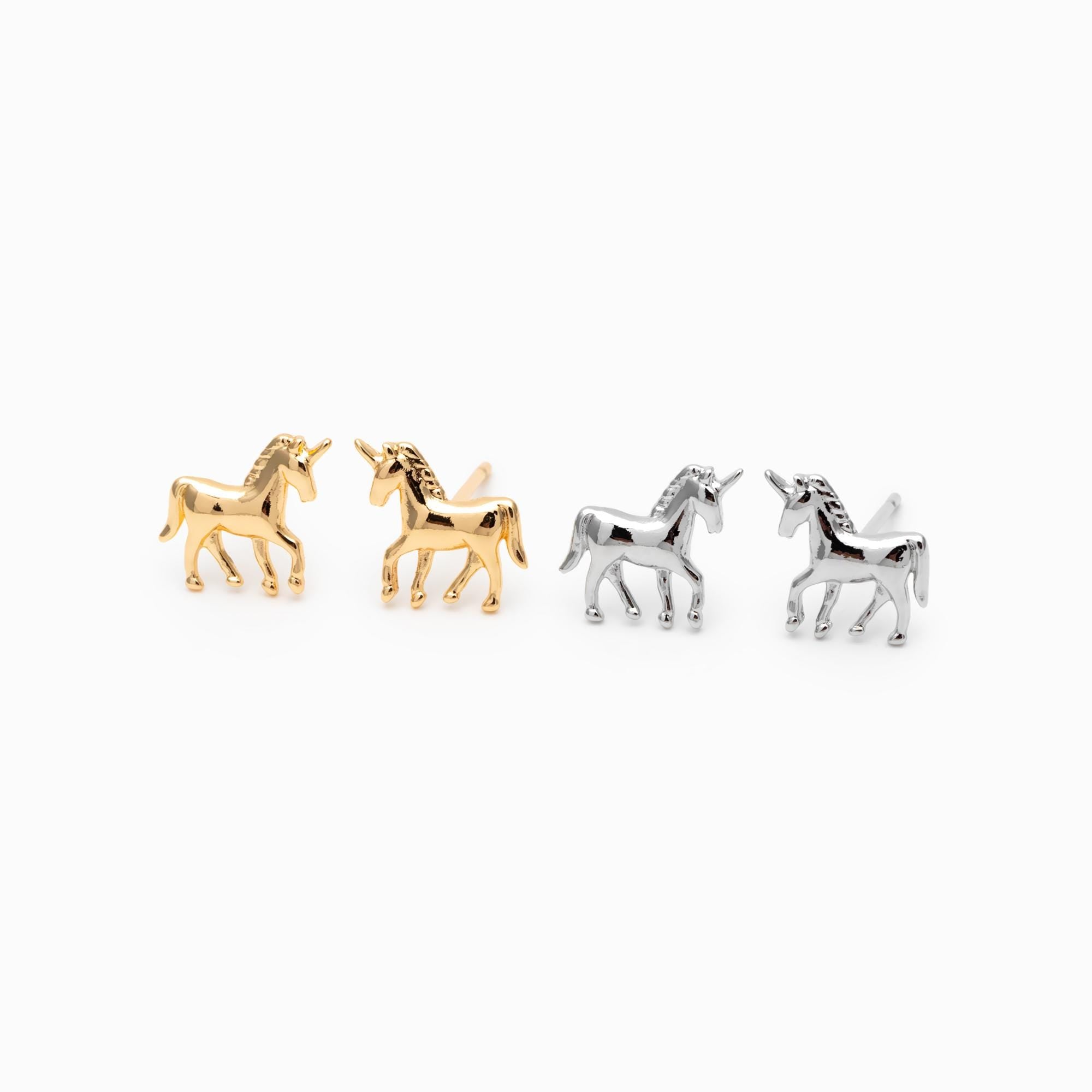10pcs Gold/ Silver Unicorn Stud Earrings, 18K Real Gold/ Rhodium plated Brass (GB-4764)