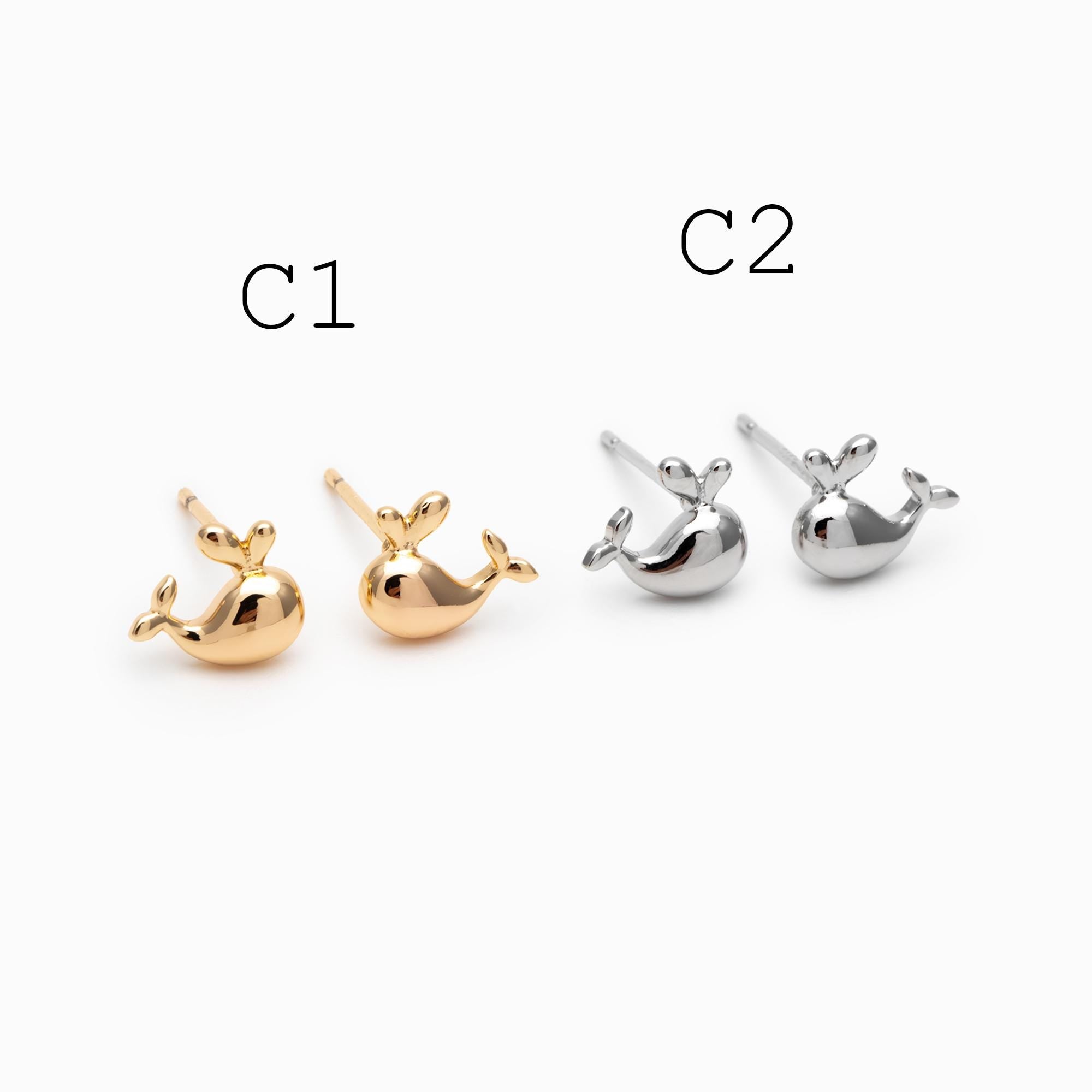 10 pieces- Ocean Theme Gold Stud Earrings, Sea Animal Studs, Dolphin Turtle Shell Shark Earrings, Wholesale Jewelry Supplies (GB-4460)