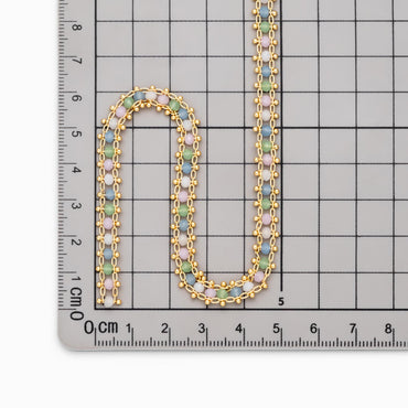 Mix Color Glass Beaded Chain 7mm, 18K Gold plated Brass Chain with Crystal Rondelle Beads (#LK-621)/ 1 Meter=3.3ft